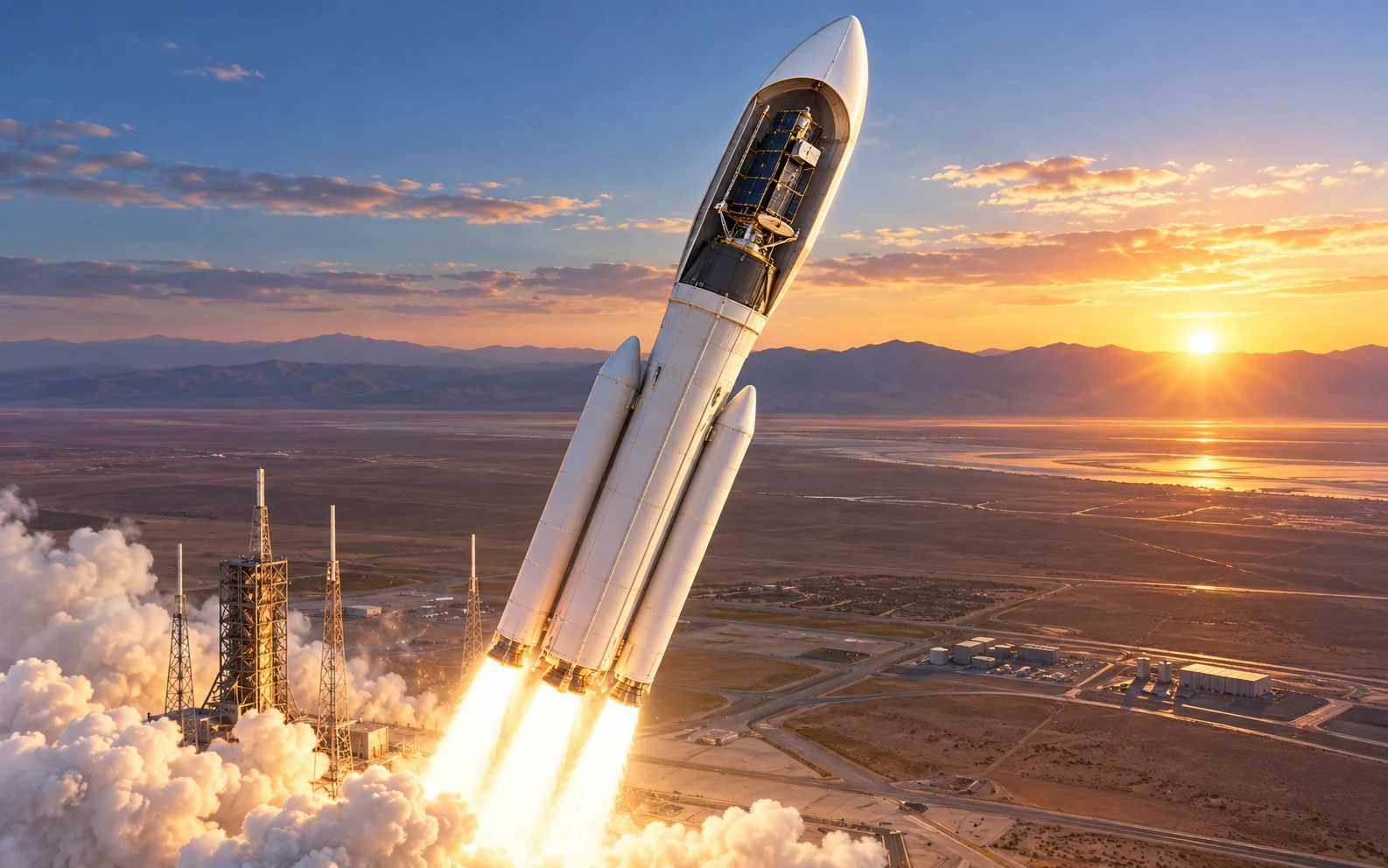 Concept cutaway of a rocket carrying a satellite-servicing spacecraft.