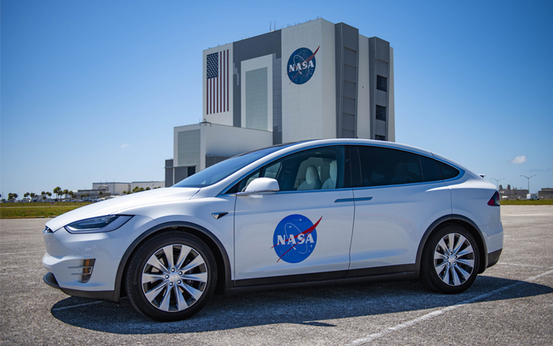 NASA astronauts will be transported to the Kennedy Space Center’s Pad 39A for the SpeceX Demo-2 mission in a white Tesla Model X.